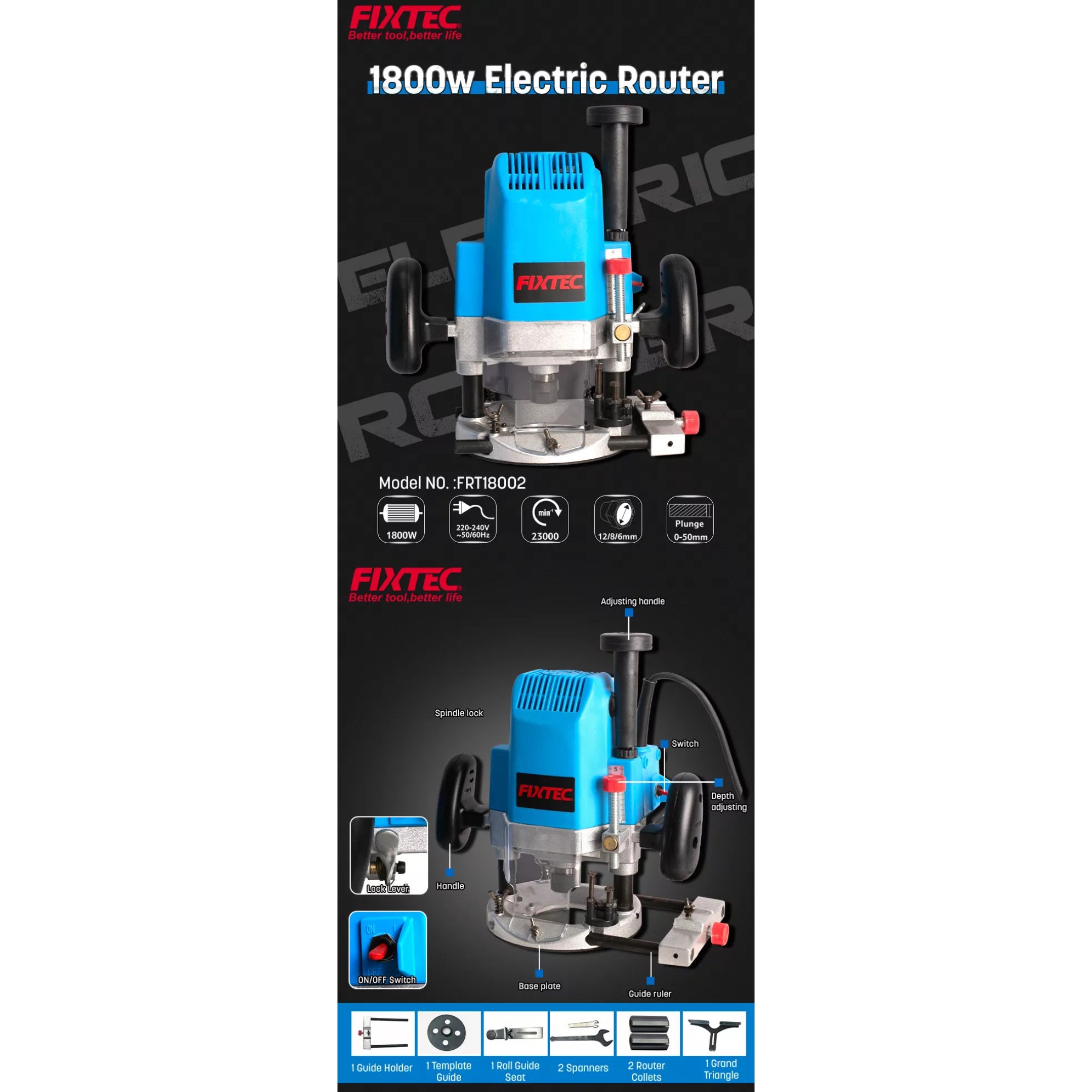 Fresadora Enrutadora Fixtec Frt18002 - 1800w 23000rpm